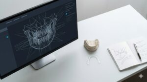 大人の矯正と CT ― モニターと模型の静物