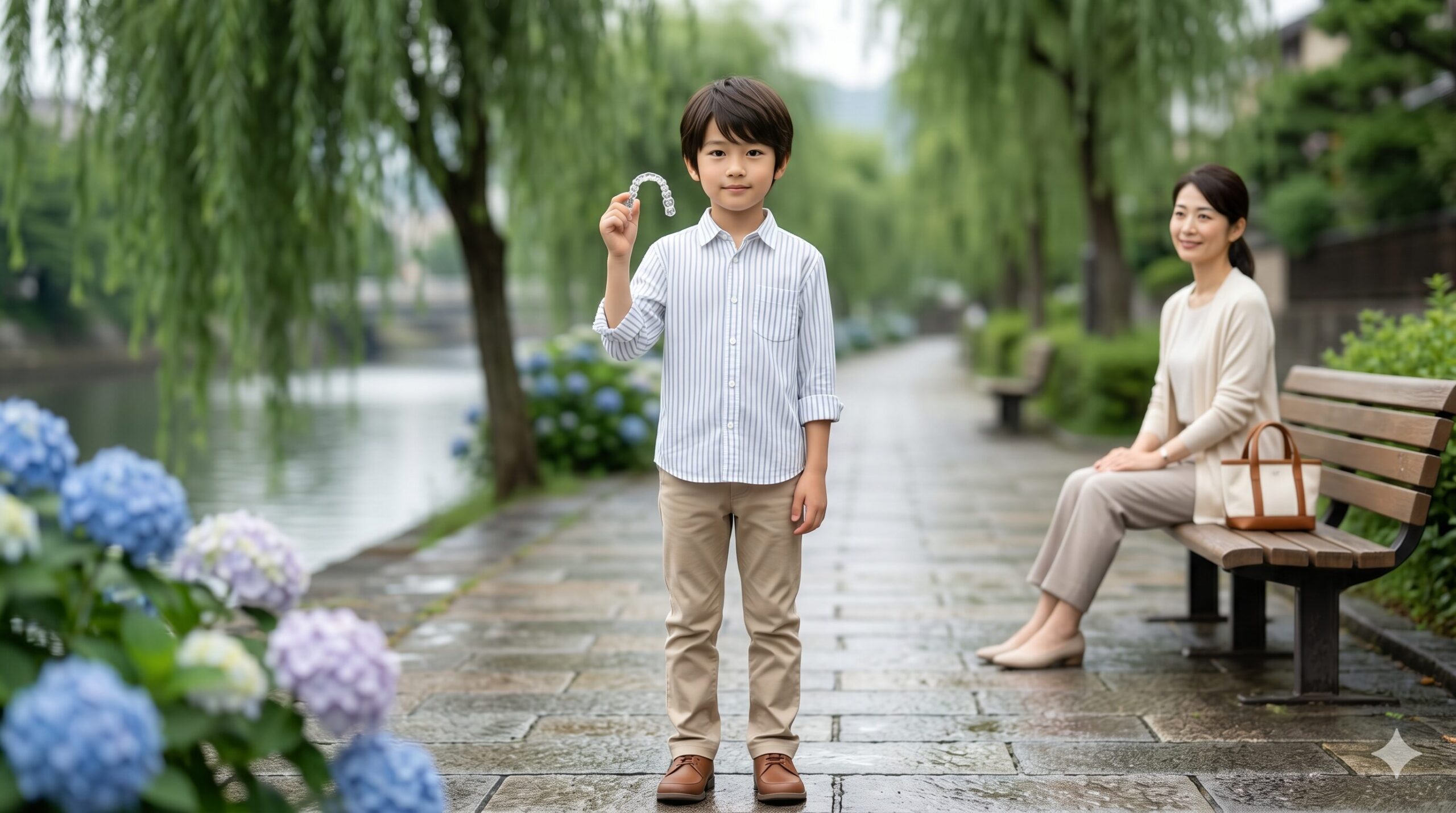 ファースト 男子 河畔で母と一緒